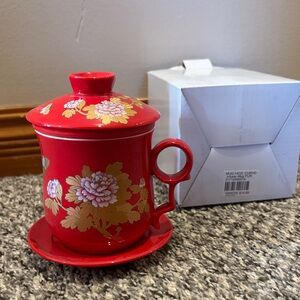 Teavana Red and Gold Floral Tea Set